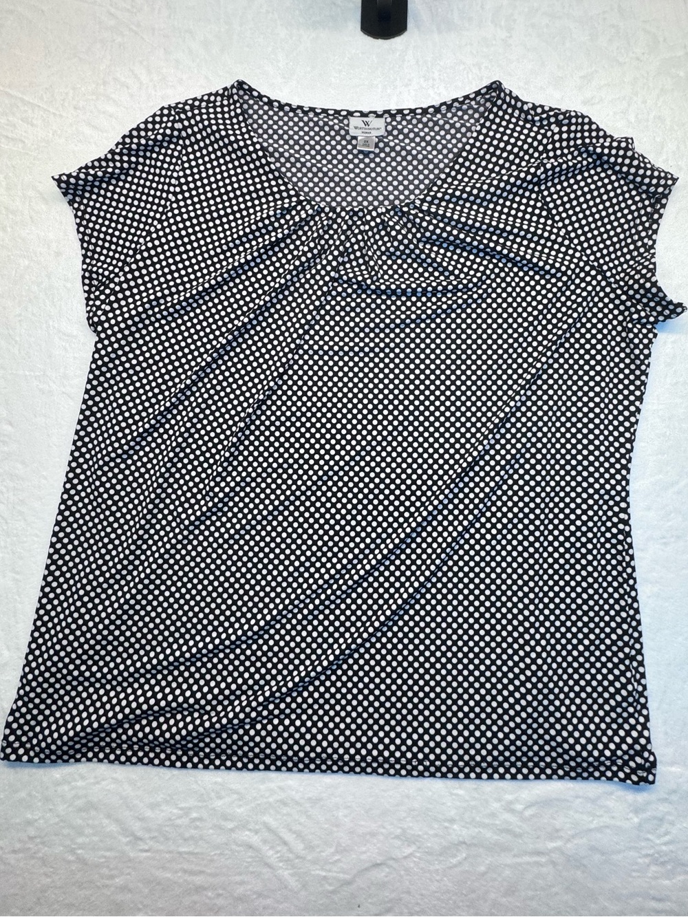 Worthington Woman 2X Black White Polka Dot Pleated Career Blouse - Picture 3 of 8